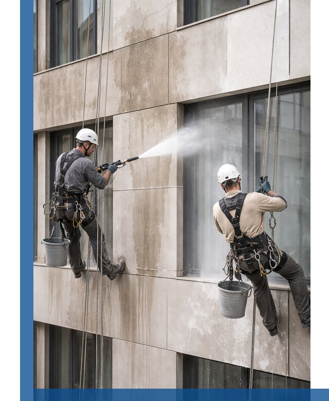 Послестроительная мойка фасада промышленным альпинизмом в Нефтеюганске