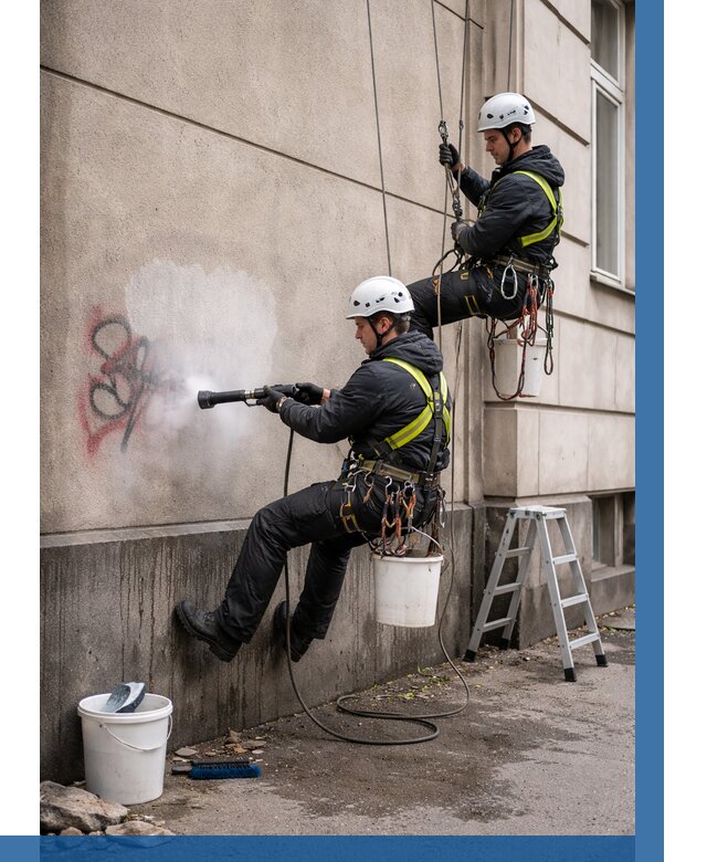 Удаление граффити с фасада в Нефтеюганске от 4576 р. | ВЫСОТНИК-Нфт