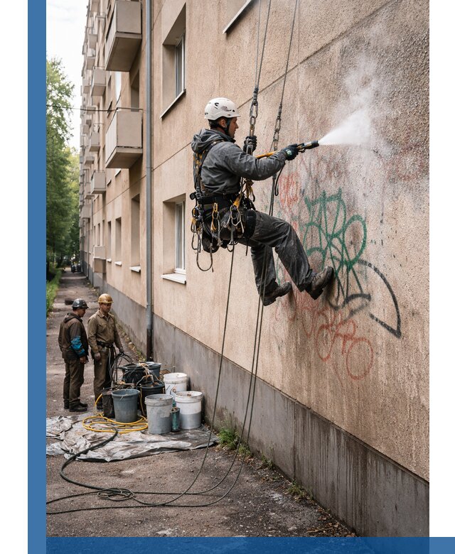 Удаление граффити с фасада в Нефтеюганске без следов и повреждений