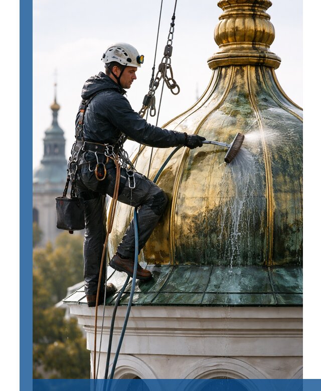 Профессиональная мойка куполов и шпилей высотными альпинистами в Нефтеюганске