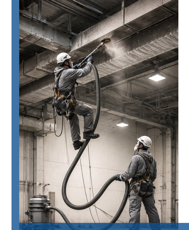 Обеспыливание потолочных конструкций в Нефтеюганске промышленным альпинизмом