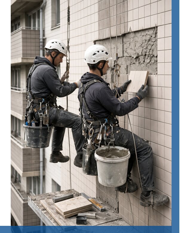 Ремонт облицовки фасада плиткой в Нефтеюганске от 1830 р. | ВЫСОТНИК-Нфт