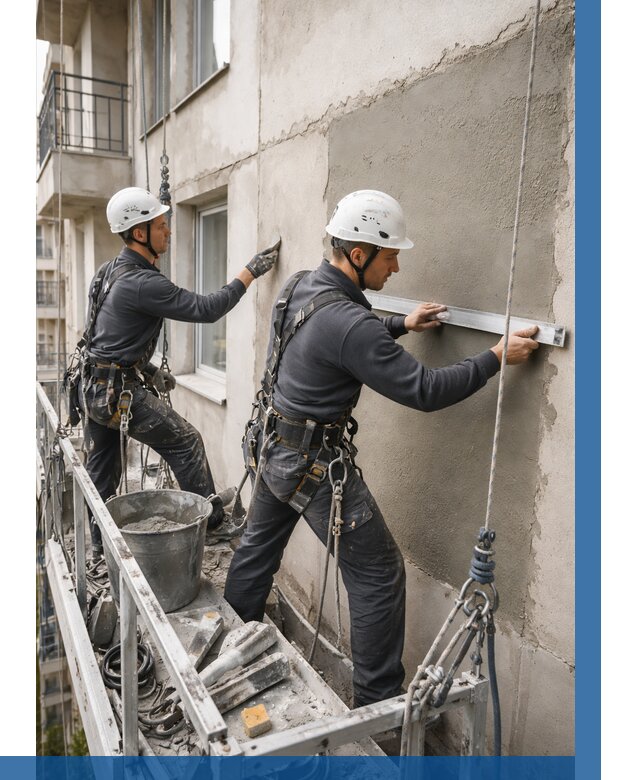 Штукатурка фасада на высоте в Нефтеюганске от 915 р. | ВЫСОТНИК-Нфт