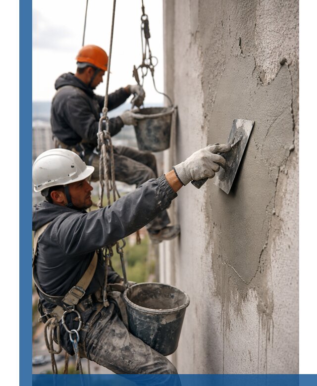 Штукатурка фасада на высоте в Нефтеюганске профессиональные работы