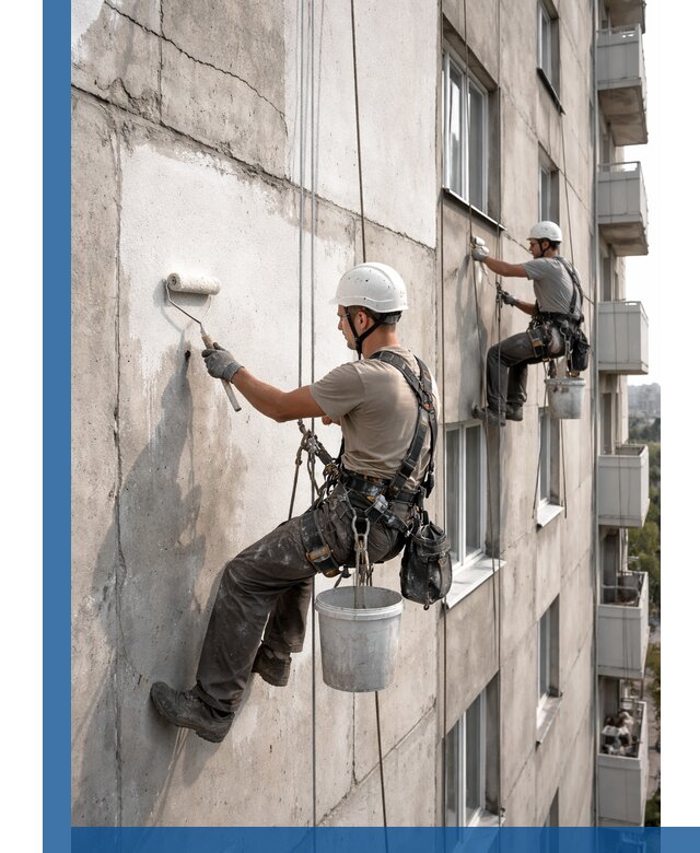 Покраска бетонного фасада в Нефтеюганске для жилых и промышленных объектов