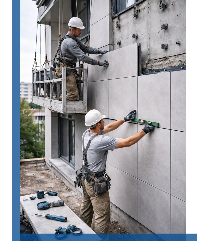 Монтаж керамогранита на фасад в Нефтеюганске под ключ с гарантией качества