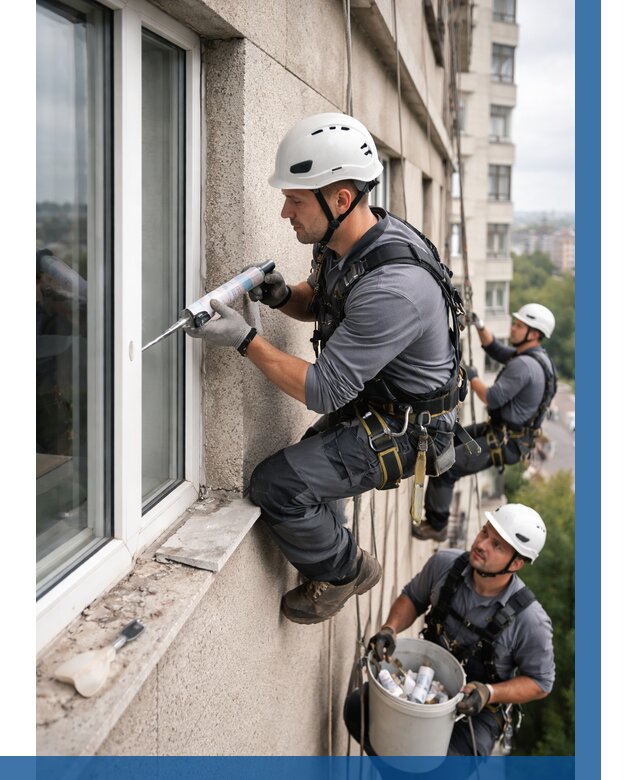 Герметизация оконных швов снаружи в Нефтеюганске от 1525 р. | ВЫСОТНИК-Нфт