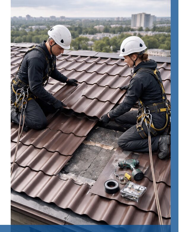 Ремонт металлочерепицы на крыше в Нефтеюганске от 915 р. | ВЫСОТНИК-Нфт