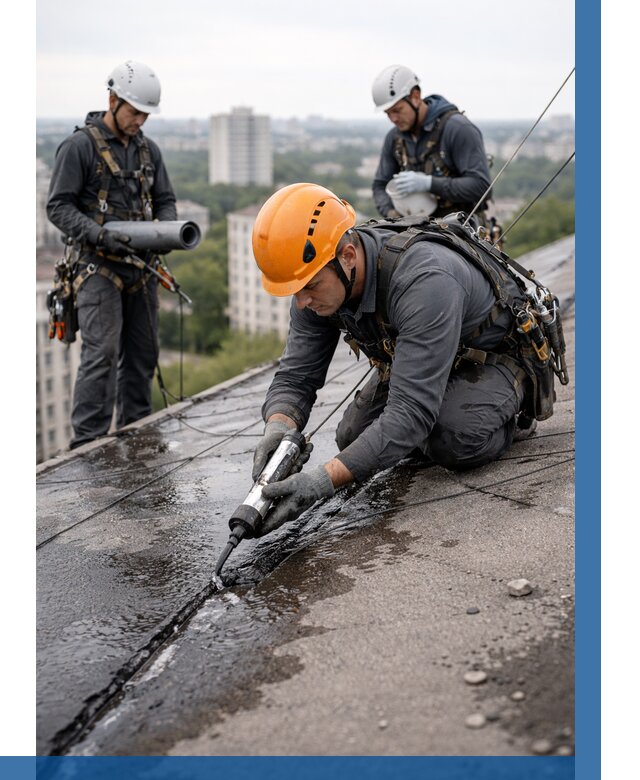 Устранение протечек кровли в Нефтеюганске от 12202 р. | ВЫСОТНИК-Нфт