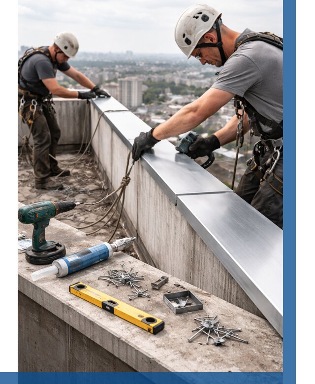 Монтаж парапетных крышек в Нефтеюганске от 813 р. | ВЫСОТНИК-Нфт