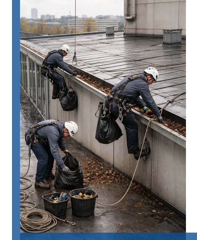 Очистка кровли по периметру в Нефтеюганске силами промышленных альпинистов