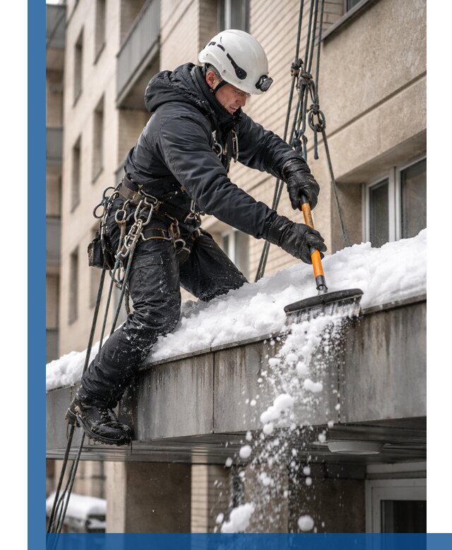 Очистка козырьков от снега в Нефтеюганске круглогодично безопасно