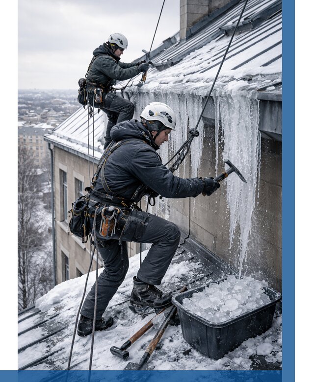 Удаление наледи с кровли в Нефтеюганске от 5592 р. | ВЫСОТНИК-Нфт