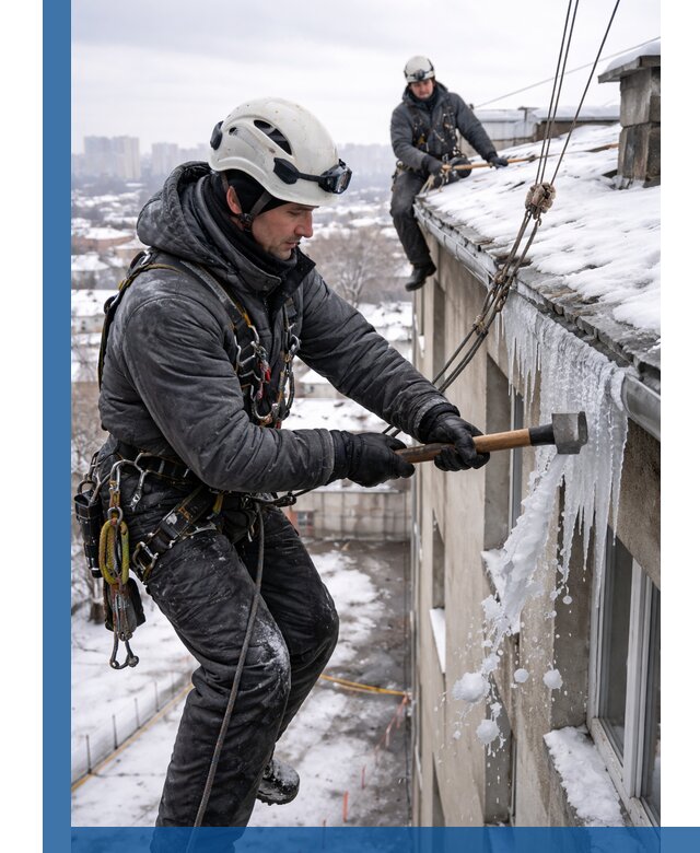 Сбивание и удаление сосулек с крыши в Нефтеюганске безопасно