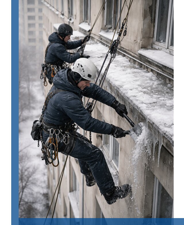 Удаление наледи и сосулек с карнизов в Нефтеюганске профессионально