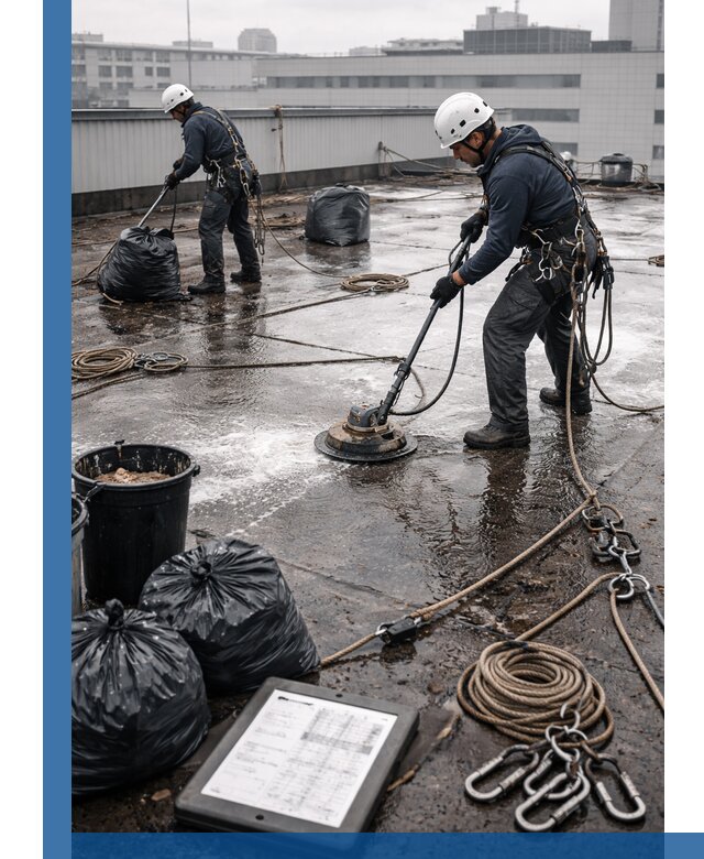 Плановая очистка кровли по графику в Нефтеюганске для безопасности