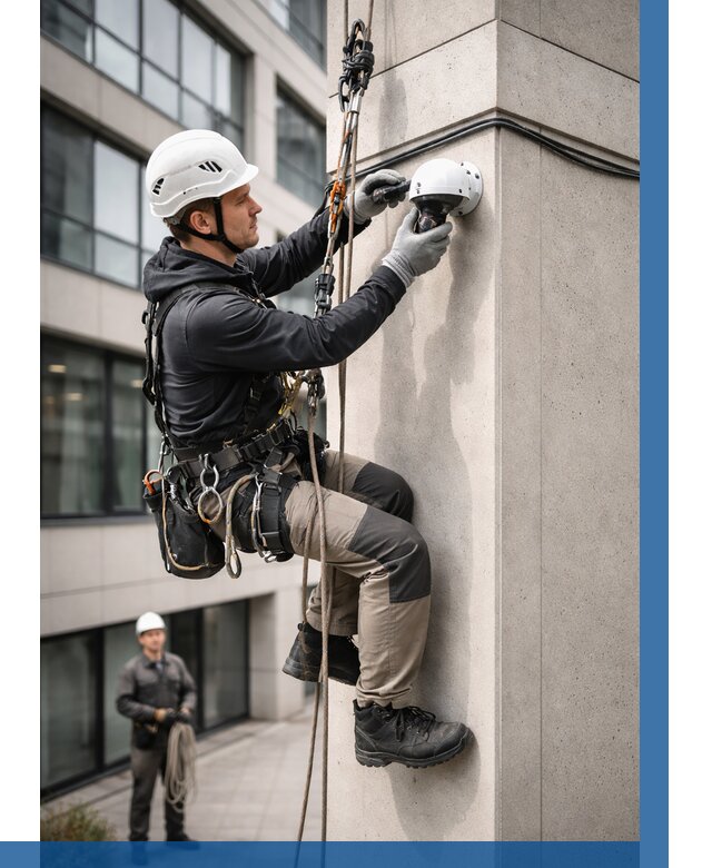 Монтаж камер видеонаблюдения на фасаде в Нефтеюганске от 8643 р.-ВЫСОТНИК-Нфт