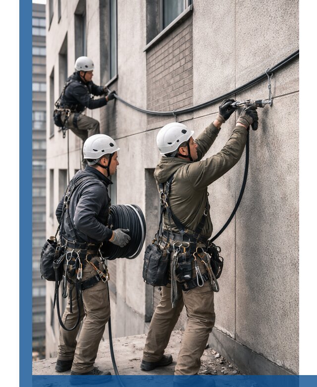 Прокладка кабеля по фасаду в Нефтеюганске, профессиональный монтаж