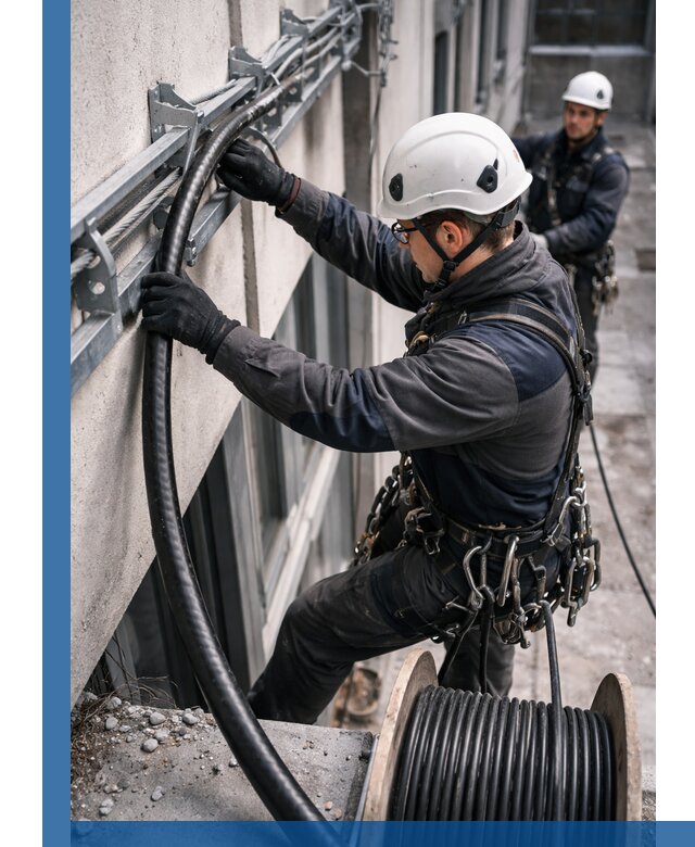 Протяжка кабеля питания на высоте в Нефтеюганске с гарантией безопасности и качества