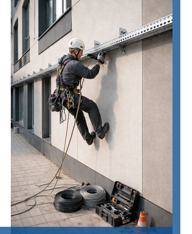 Монтаж кабельных лотков на фасаде в Нефтеюганске от 1220 р. | ВЫСОТНИК-Нфт