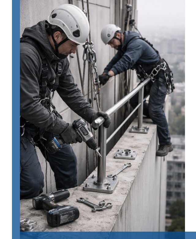 Монтаж перил на высоте в Нефтеюганске для жилых и промобъектов