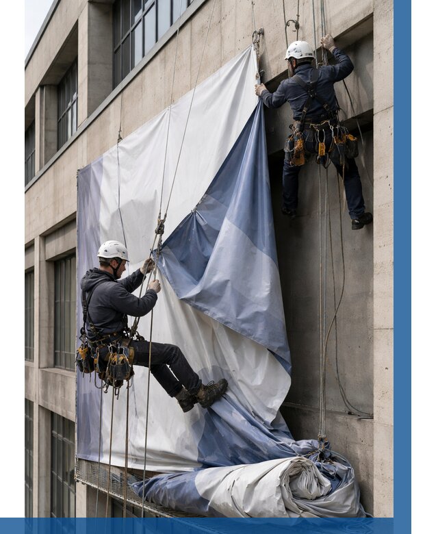 Демонтаж баннеров с фасада в Нефтеюганске от 4576 р. | ВЫСОТНИК-Нфт