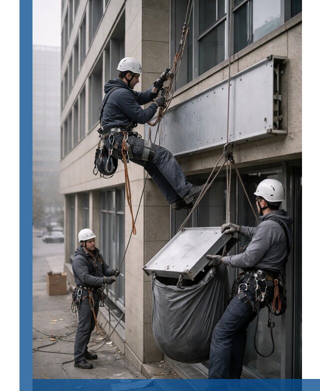 Демонтаж рекламной вывески с высотными работами в Нефтеюганске