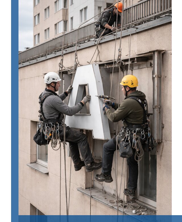 Ремонт и восстановление наружных вывесок на высоте в Нефтеюганске