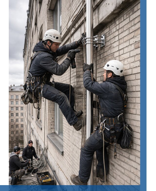 Монтаж флагштока на здании в Нефтеюганске от 6609 р. | ВЫСОТНИК-Нфт