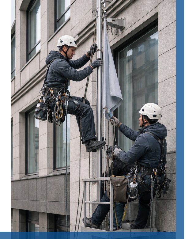 Установка флагов на фасаде в Нефтеюганске от 4576 р. | ВЫСОТНИК-Нфт