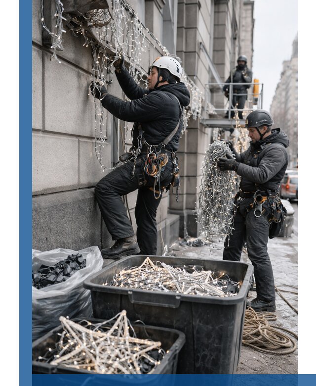 Демонтаж новогоднего оформления и гирлянд в Нефтеюганске