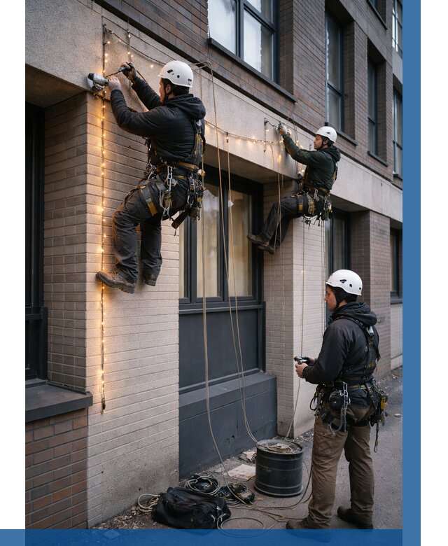 Монтаж гирлянд на фасаде в Нефтеюганске от 3559 р. | ВЫСОТНИК-Нфт