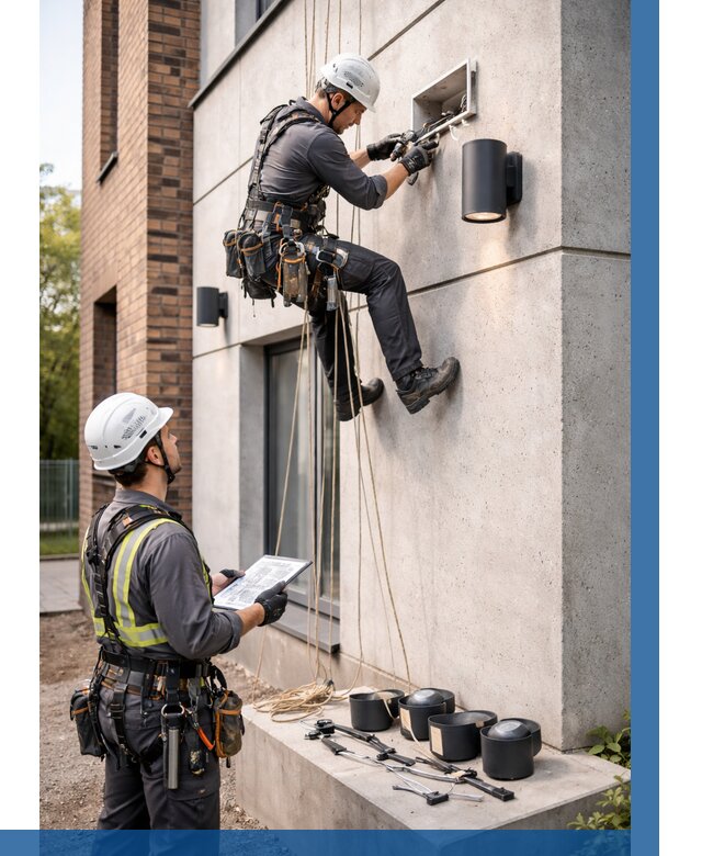 Монтаж фасадного освещения в Нефтеюганске от 2542 р. | ВЫСОТНИК-Нфт