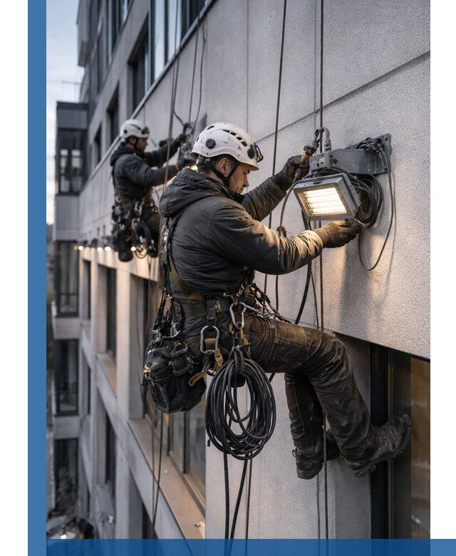 Монтаж фасадного освещения в Нефтеюганске установка и подключение