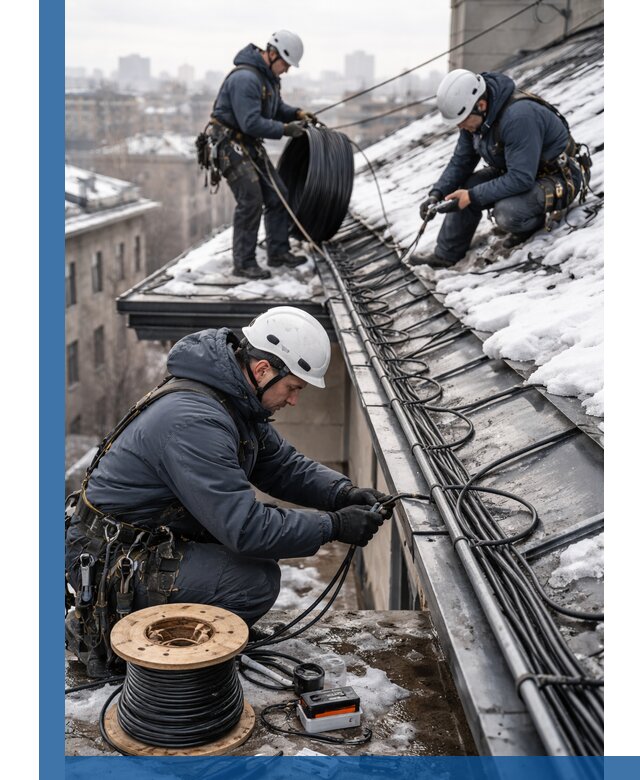 Монтаж греющего кабеля на кровле в Нефтеюганске под ключ