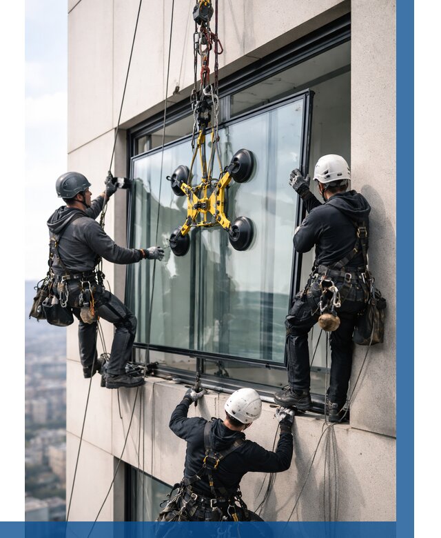 Монтаж стеклопакетов на высоте в Нефтеюганске от 3254 р. | ВЫСОТНИК-Нфт